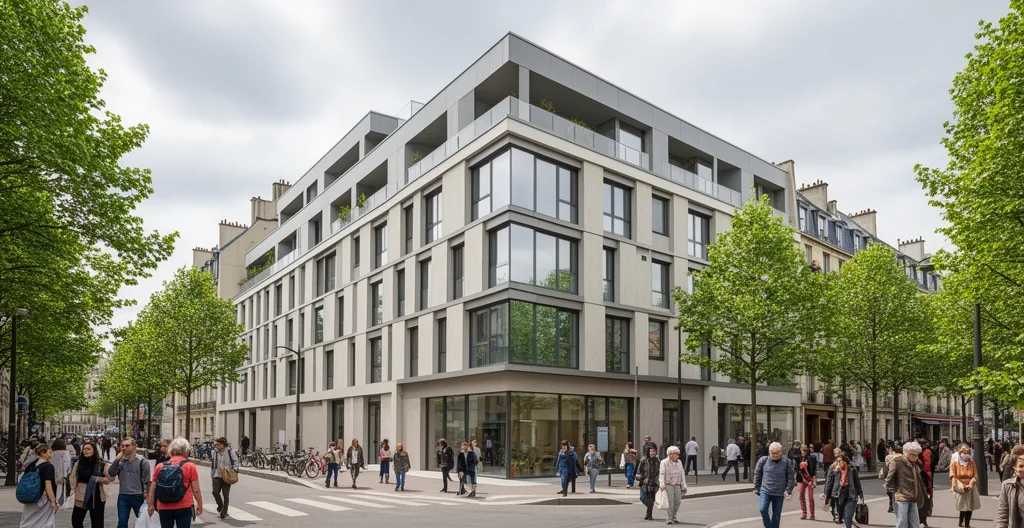 Façade moderne d'une résidence gérée LMNP en milieu urbain
